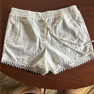 LOFT High Waist White Shorts with Lace Trim